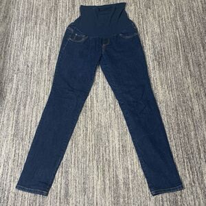 Indigo Blue Womens Premium Maternity Large Denim Jeans Blue Full Panel Skinny